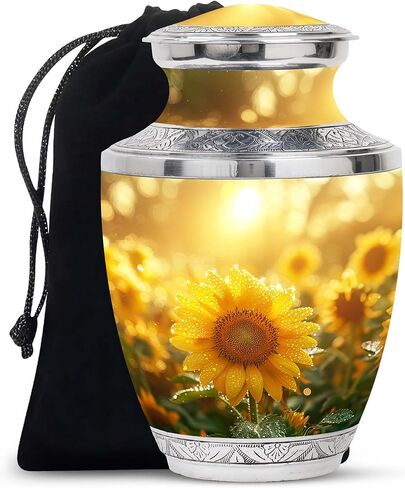 Sunflower Twilight - Cremation Urn for Adult Men & Women - Large with Velvet Bag - Urn for Human Ashes for Adult Male & Female - Memorial for Human Remains Mom & Dad - Funeral Decorative Urns in Saudi Arabia