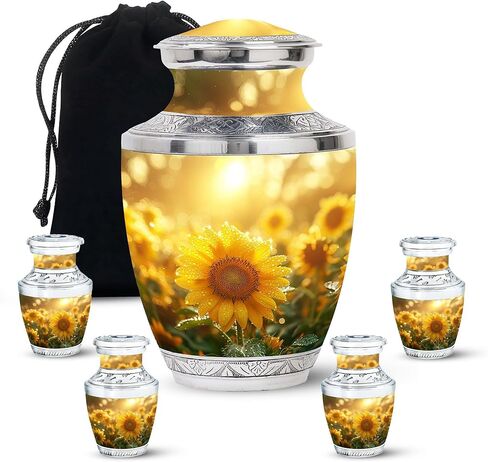 Sunflower Twilight - Cremation Urn for Adult Men & Women - Large with Velvet Bag - Urn for Human Ashes for Adult Male & Female - Memorial for Human Remains Mom & Dad - Funeral Decorative Urns in Saudi Arabia