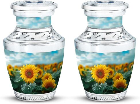 Sunflower Twilight - Cremation Urn for Adult Men & Women - Large with Velvet Bag - Urn for Human Ashes for Adult Male & Female - Memorial for Human Remains Mom & Dad - Funeral Decorative Urns in Saudi Arabia