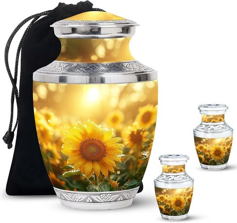 Sunflower Twilight - Cremation Urn for Adult Men & Women - Large with Velvet Bag - Urn for Human Ashes for Adult Male & Female - Memorial for Human Remains Mom & Dad - Funeral Decorative Urns in Saudi Arabia