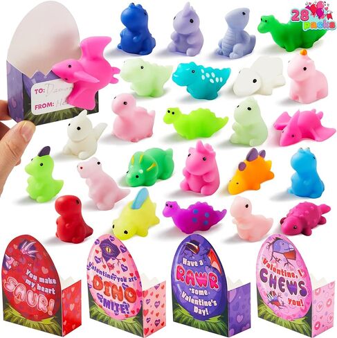 Joyin 28 Packs Valentine Mochi Squishy Toy with Heart Boxes Party Party Favors for Kids Valentine Classroom Exchand in Saudi Arabia