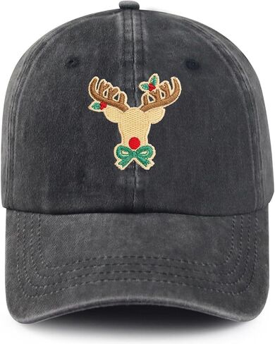 Embroidered Christmas Reindeer Baseball Cap, Novelty Xmas Deer Design, Adjustable for Men Women in Kuwait