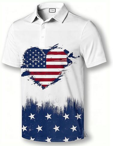 American Flag Polo Shirt, Patriotic Design, Red White Blue Stars Pattern, Short Sleeve Golf Shirt in Saudi Arabia