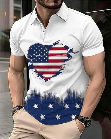 American Flag Polo Shirt, Patriotic Design, Red White Blue Stars Pattern, Short Sleeve Golf Shirt in Saudi Arabia