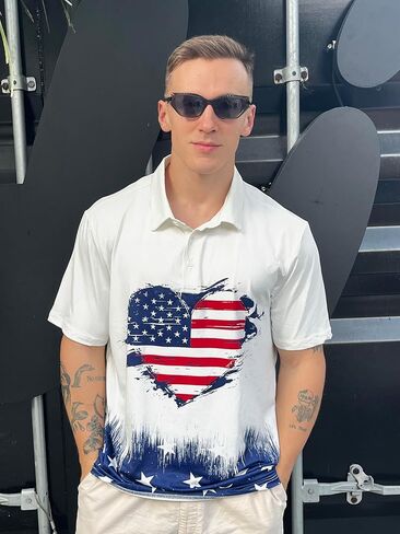American Flag Polo Shirt, Patriotic Design, Red White Blue Stars Pattern, Short Sleeve Golf Shirt in Saudi Arabia