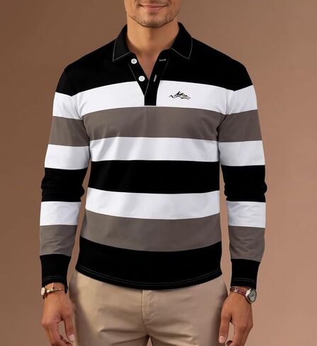 Golf Shirts for Men Collared Shirt Long Sleeve Striped Mens Polo Performance, S-2XL in Saudi Arabia