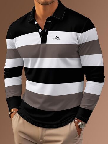 Golf Shirts for Men Collared Shirt Long Sleeve Striped Mens Polo Performance, S-2XL in Saudi Arabia