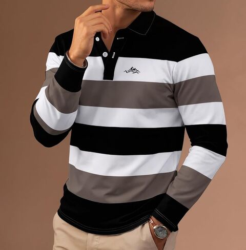 Golf Shirts for Men Collared Shirt Long Sleeve Striped Mens Polo Performance, S-2XL in Saudi Arabia