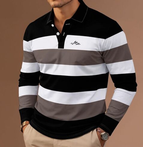 Golf Shirts for Men Collared Shirt Long Sleeve Striped Mens Polo Performance, S-2XL in Saudi Arabia