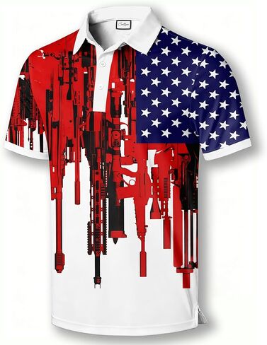 American Flag Polo Shirt, Patriotic Design, Red White Blue Stars Pattern, Short Sleeve Golf Shirt in Saudi Arabia