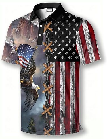 American Flag Polo Shirt, Patriotic Design, Red White Blue Stars Pattern, Short Sleeve Golf Shirt in Saudi Arabia