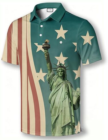 American Flag Polo Shirt, Patriotic Design, Red White Blue Stars Pattern, Short Sleeve Golf Shirt in Saudi Arabia