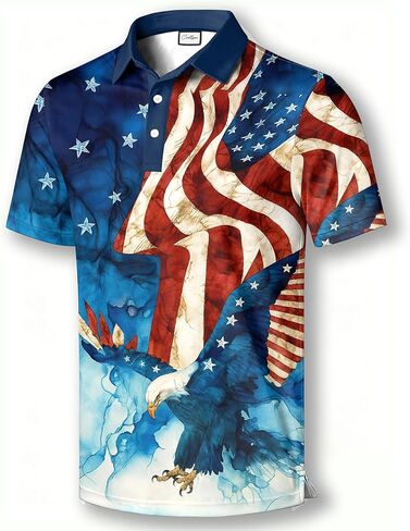 American Flag Polo Shirt, Patriotic Design, Red White Blue Stars Pattern, Short Sleeve Golf Shirt in Saudi Arabia
