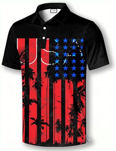 American Flag Polo Shirt, Patriotic Design, Red White Blue Stars Pattern, Short Sleeve Golf Shirt in Saudi Arabia