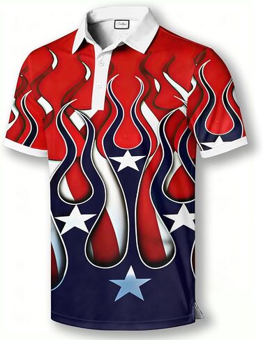 American Flag Polo Shirt, Patriotic Design, Red White Blue Stars Pattern, Short Sleeve Golf Shirt in Saudi Arabia