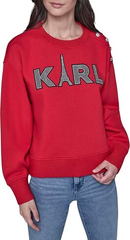 KARL LAGERFELD womens Long Sleeve Crew Neck Eiffel Tower Fleece Sweatshirt in Saudi Arabia