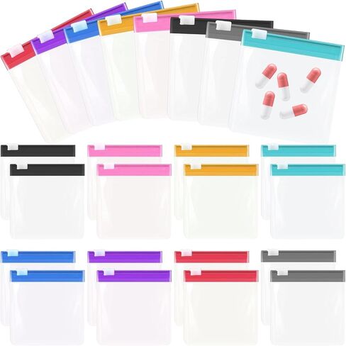 16 PCS Pill Pouch Bags 3 x 3 inch Reusable Zippered Pill Pouch with Slide Lock, 8 Colors Self Sealing Semi Transparent Medicine Bag for Small Item Storage in Saudi Arabia