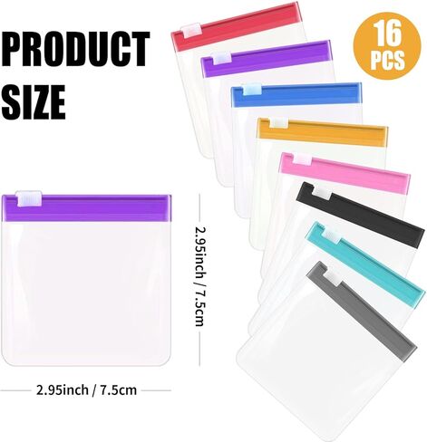 16 PCS Pill Pouch Bags 3 x 3 inch Reusable Zippered Pill Pouch with Slide Lock, 8 Colors Self Sealing Semi Transparent Medicine Bag for Small Item Storage in Saudi Arabia