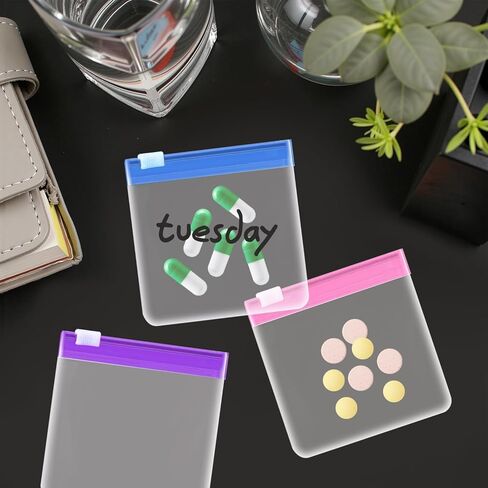 16 PCS Pill Pouch Bags 3 x 3 inch Reusable Zippered Pill Pouch with Slide Lock, 8 Colors Self Sealing Semi Transparent Medicine Bag for Small Item Storage in Saudi Arabia