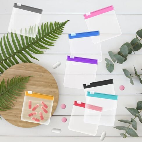 16 PCS Pill Pouch Bags 3 x 3 inch Reusable Zippered Pill Pouch with Slide Lock, 8 Colors Self Sealing Semi Transparent Medicine Bag for Small Item Storage in Saudi Arabia