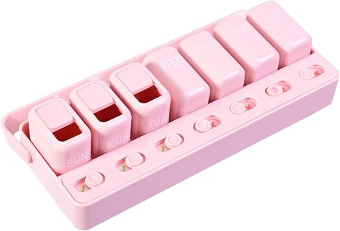 Pill Organizer Easy-Slide Lid, Removable 7 Day 1 Time a Day Pill Box, Large Travel Pill Case, Week Once Daily Medication Dispenser, Pill Container Holder for Supplement, Vitamin, Black in Saudi Arabia