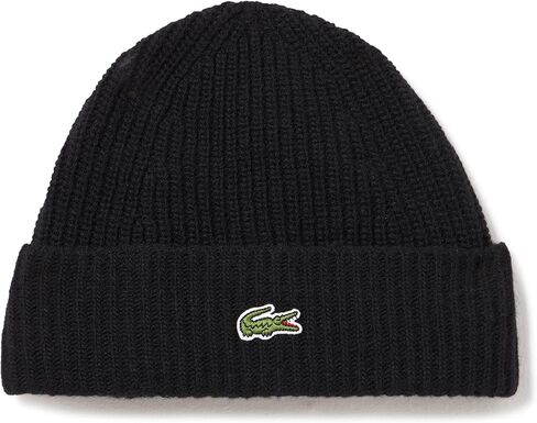 Lacoste Unisex Rib Knit Carded Wool Beanie, Black, One Size in Saudi Arabia