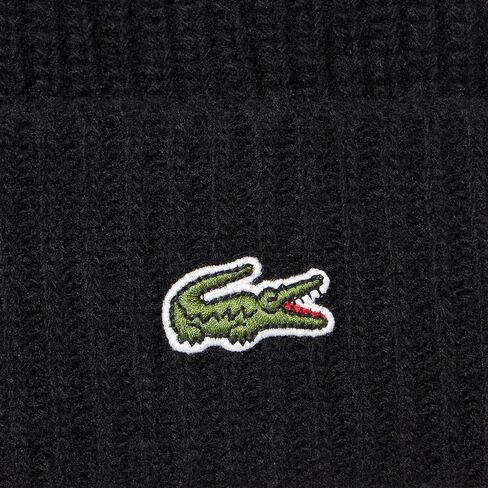 Lacoste Unisex Rib Knit Carded Wool Beanie, Black, One Size in Saudi Arabia