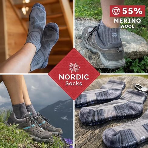 NORDIC جوارب صوف ميرينو خفيفة الوزن للمشي لمسافات طويلة للرجال والنساء، 3 قطع منخفضة القطع باللون الأسود، للجنسين، مضادة للبثور in Saudi Arabia