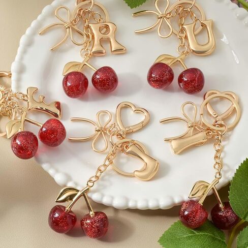 Snycler Bubble Initial Keychain with Cherry & Bow - Gold Letter Bag Charms for Women, Cute Purse Handbag Accessories in Saudi Arabia