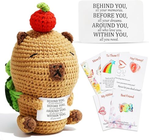 Positive Crochet Capybara Inspirational Gifts - 100% Hand-Crocheted, Stress Relief Gift, 7.3x3.4 Inches Emotional Support Capybara in Kuwait