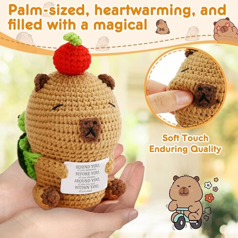 Positive Crochet Capybara Inspirational Gifts - 100% Hand-Crocheted, Stress Relief Gift, 7.3x3.4 Inches Emotional Support Capybara in Kuwait