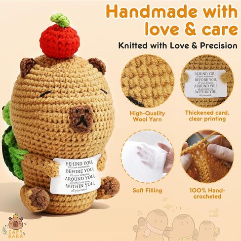 Positive Crochet Capybara Inspirational Gifts - 100% Hand-Crocheted, Stress Relief Gift, 7.3x3.4 Inches Emotional Support Capybara in Kuwait