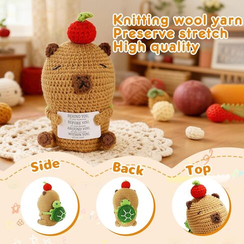 Positive Crochet Capybara Inspirational Gifts - 100% Hand-Crocheted, Stress Relief Gift, 7.3x3.4 Inches Emotional Support Capybara in Kuwait