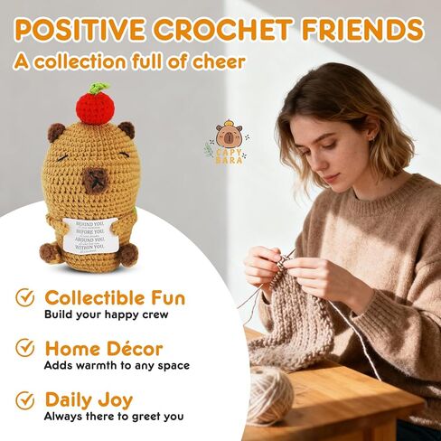Positive Crochet Capybara Inspirational Gifts - 100% Hand-Crocheted, Stress Relief Gift, 7.3x3.4 Inches Emotional Support Capybara in Kuwait