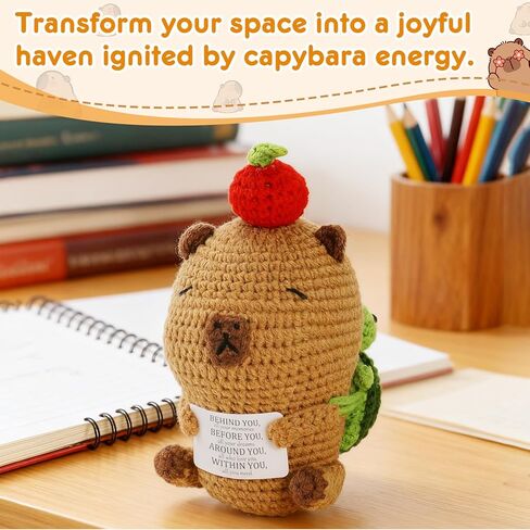Positive Crochet Capybara Inspirational Gifts - 100% Hand-Crocheted, Stress Relief Gift, 7.3x3.4 Inches Emotional Support Capybara in Kuwait