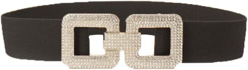 COTIM COYIN Women's Elastic Belt with Double Rhinestone Square Buckle, Stretchy Waistband in Kuwait