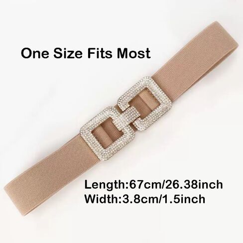COTIM COYIN Women's Elastic Belt with Double Rhinestone Square Buckle, Stretchy Waistband in Kuwait