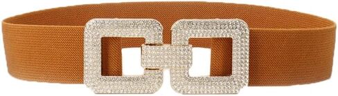 COTIM COYIN Women's Elastic Belt with Double Rhinestone Square Buckle, Stretchy Waistband in Kuwait