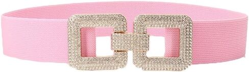 COTIM COYIN Women's Elastic Belt with Double Rhinestone Square Buckle, Stretchy Waistband in Kuwait