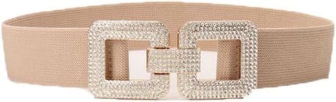 COTIM COYIN Women's Elastic Belt with Double Rhinestone Square Buckle, Stretchy Waistband in Kuwait