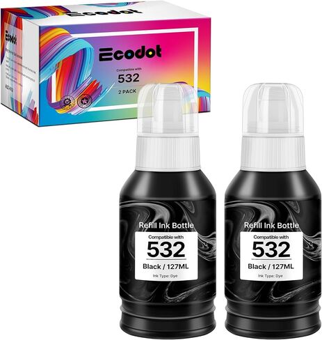 Remanufactured Refill Ink Bottles Replacement for Epson 532 Black Ink Bottle Use with ET-M1100 ET-M1120 ET-M1170 ET-M2170 ET-M3170 ET-M3180 Printer (2 Black) in Kuwait