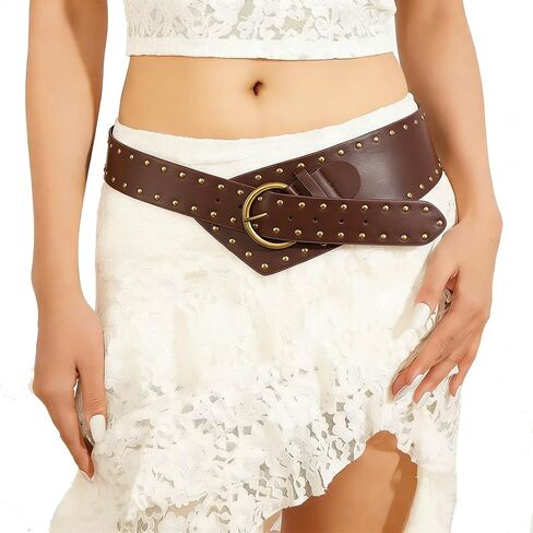 Yalice Women’s Vintage Thick Belt Brown Wide Leather Belts Western Chunky Waist Belt for Dress Jeans in Saudi Arabia