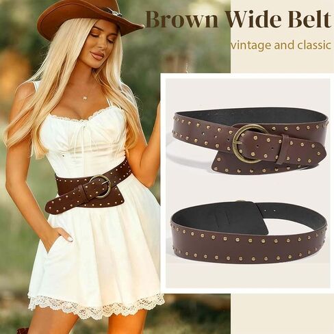 Yalice Women’s Vintage Thick Belt Brown Wide Leather Belts Western Chunky Waist Belt for Dress Jeans in Saudi Arabia