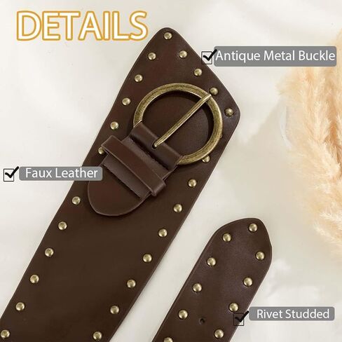 Yalice Women’s Vintage Thick Belt Brown Wide Leather Belts Western Chunky Waist Belt for Dress Jeans in Saudi Arabia