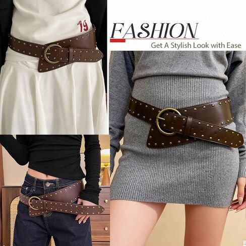 Yalice Women’s Vintage Thick Belt Brown Wide Leather Belts Western Chunky Waist Belt for Dress Jeans in Saudi Arabia