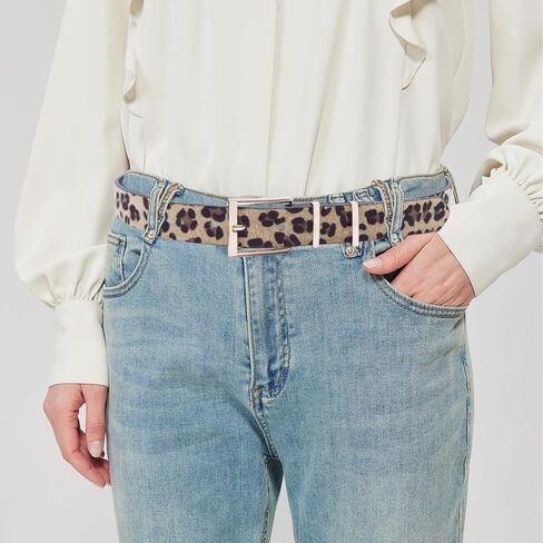 Women's Leopard Belt, Cheetah Print Animal Pattern, Gold Buckle, Fashion Accessory for Jeans Dress in Saudi Arabia