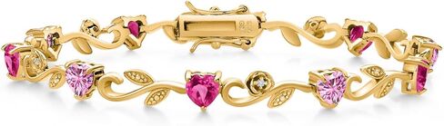 سوار تنس من Gem Stone King مطلي بالذهب الأصفر عيار 18 قيراط على شكل قلب وردي مويسانيتي وردي من الياقوت الأبيض المستدير وزهرة الكرمة اليونانية الماسية (5.54 قيراط، 7.5 بوصة) in Saudi Arabia
