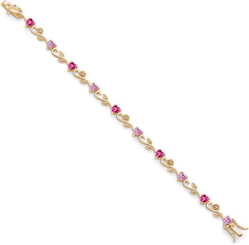 سوار تنس من Gem Stone King مطلي بالذهب الأصفر عيار 18 قيراط على شكل قلب وردي مويسانيتي وردي من الياقوت الأبيض المستدير وزهرة الكرمة اليونانية الماسية (5.54 قيراط، 7.5 بوصة) in Saudi Arabia