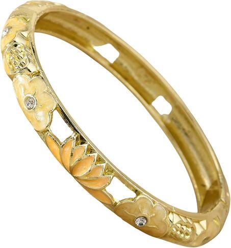 Cloisonne Bracelet For Women, Lotus Diamond Enamel Cute Multi Tone Chunky Bangle Gold Plated Hollow Vintage Bracelets Stackable Wife Jewelry Friendship Gift in Saudi Arabia