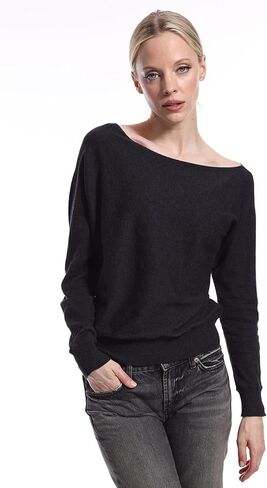 Minnie Rose Womens Long Sleeve Off The Shoulder Cotton Cashmere Pull Over Sweater in Saudi Arabia